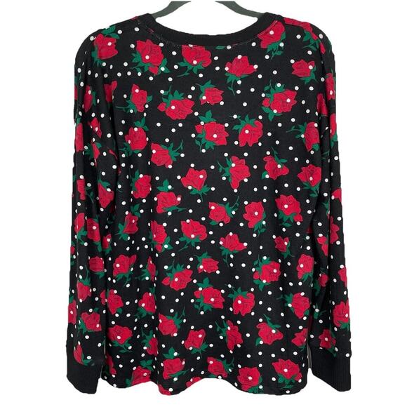 Kate Spade Wide Leg Pajama Set Size XS Black Red Rose Polka Dot Classic Designer - Picture 3 of 12